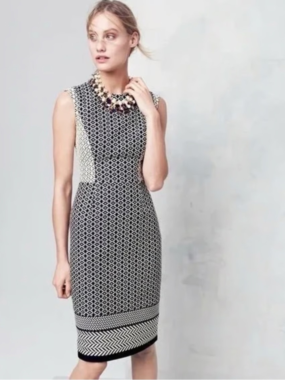J.Crew Geometric Jacquard Sheath Dress Black White Size 2 Career Office